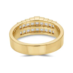 0.8 CTTW Princess-Cut Channel Wedding Band | Multi-Row Wide Diamond Ring in 10K Yellow Gold thumbnail 3