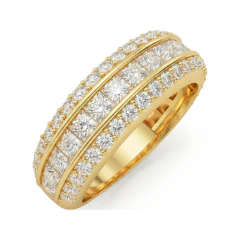 2.09 CTTW Multi-Row Princess Channel Half Eternity Band in 10K Yellow Gold thumbnail 2