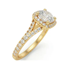 1.61 CTTW Round Halo Cathedral Engagement Ring | Micro-Pave Ring in 10K Yellow Gold thumbnail 2