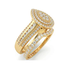 0.83 CTTW Pear Halo Cluster Pave Bridal Set in 10K Yellow Gold thumbnail 2