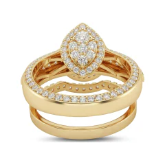 0.83 CTTW Pear Halo Cluster Pave Bridal Set in 10K Yellow Gold thumbnail 3