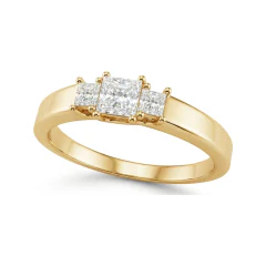 0.6 CTTW Princess-Cut Three-Stone Engagement Ring in 10K Yellow Gold thumbnail 1