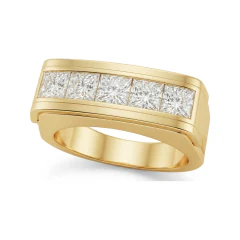 1.33 CTTW Mens Five-Stone Princess Channel Wedding Band | Wide in 10K Yellow Gold thumbnail 1
