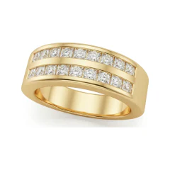 0.96 CTTW Mens Princess-Cut Channel Band | Two-Row Wide Diamond Ring in 10K Yellow Gold thumbnail 1