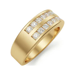 0.96 CTTW Mens Princess-Cut Channel Band | Two-Row Wide Diamond Ring in 10K Yellow Gold thumbnail 2