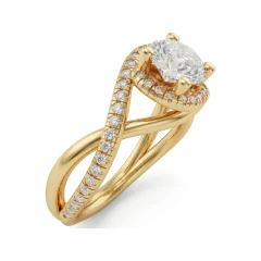 1.23 CTTW Bypass Halo Engagement Ring with Pave Shank in 10K Yellow Gold thumbnail 2