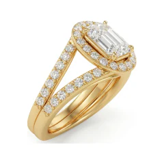 1.56 CTTW Oval Halo Split Shank Engagement Ring in 10K Yellow Gold thumbnail 2