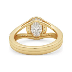 1.56 CTTW Oval Halo Split Shank Engagement Ring in 10K Yellow Gold thumbnail 3