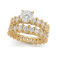 6.03 CTTW Round Solitaire Bridal Set with Pave Eternity Band in 10K Yellow Gold thumbnail 1