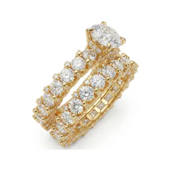 6.03 CTTW Round Solitaire Bridal Set with Pave Eternity Band in 10K Yellow Gold thumbnail 2