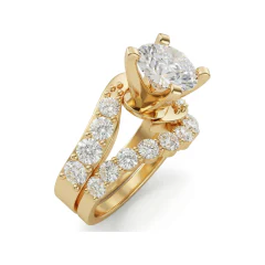 4.09 CTTW Bypass Crossover Round Engagement Bridal Set in 10K Yellow Gold thumbnail 2