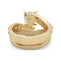 4.09 CTTW Bypass Crossover Round Engagement Bridal Set in 10K Yellow Gold thumbnail 3