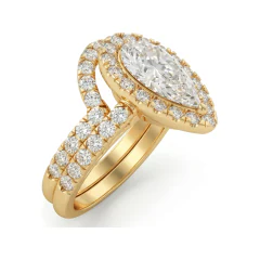3.08 CTTW Pear Double Halo Bridal Set | Pave Split Shank Ring in 10K Yellow Gold thumbnail 2