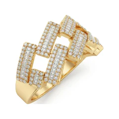 0.89 CTTW Mens Cuban Link Diamond Wedding Band in 10K Yellow Gold thumbnail 2