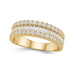 0.79 CTTW Baguette & Round Multi-Row Half Eternity Band Ring in 10K Yellow Gold thumbnail 1