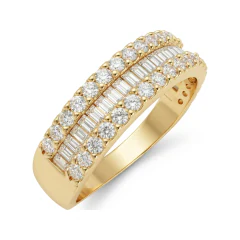 0.79 CTTW Baguette & Round Multi-Row Half Eternity Band Ring in 10K Yellow Gold thumbnail 2