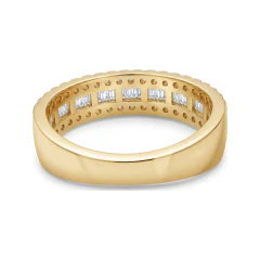 0.79 CTTW Baguette & Round Multi-Row Half Eternity Band Ring in 10K Yellow Gold thumbnail 3