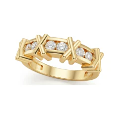 0.4 CTTW Bar & Station Round Diamond Wedding Band Ring in 10K Yellow Gold thumbnail 1