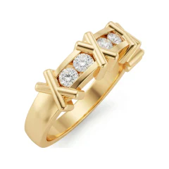 0.4 CTTW Bar & Station Round Diamond Wedding Band Ring in 10K Yellow Gold thumbnail 2