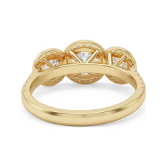 2 CTTW Three Stone Halo Engagement Ring | Round Pave Ring in 10K Yellow Gold thumbnail 3