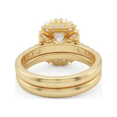 1.8 CTTW Emerald-Cut Vintage Halo Bridal Set | Flower Cluster Ring in 10K Yellow Gold thumbnail 3