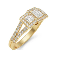 1.34 CTTW Princess Three-Stone Halo Split Shank Engagement Ring in 10K Yellow Gold thumbnail 2