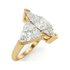 5.41 CTTW Marquise & Trillion Three-Stone Colored Stone Ring in 10K Yellow Gold thumbnail 2