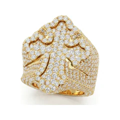 6.88 CTTW Mens Cross Ring with Pave & Baguette Diamonds Dome Ring in 10K Yellow Gold thumbnail 1