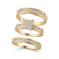 0.45 CTTW Micro-Pave Round Cluster Bridal Wedding Set in 10K Yellow Gold thumbnail 1