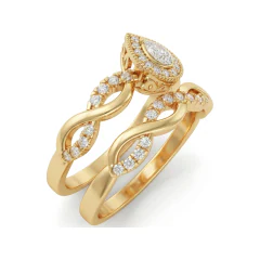 0.29 CTTW Pear Halo Bridal Set | Twisted Rope Diamond Engagement Rings in 10K Yellow Gold thumbnail 2