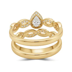 0.29 CTTW Pear Halo Bridal Set | Twisted Rope Diamond Engagement Rings in 10K Yellow Gold thumbnail 3