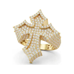 2.38 CTTW Micro-Pave Cross Cocktail Ring for Men in 10K Yellow Gold thumbnail 1