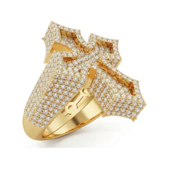 2.38 CTTW Micro-Pave Cross Cocktail Ring for Men in 10K Yellow Gold thumbnail 2