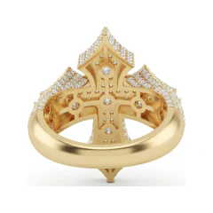2.38 CTTW Micro-Pave Cross Cocktail Ring for Men in 10K Yellow Gold thumbnail 3