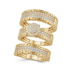 0.81 CTTW Multi-Row Cluster Pave Band | Wide Round Diamond Ring in 10K Yellow Gold thumbnail 1