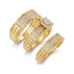 0.81 CTTW Multi-Row Cluster Pave Band | Wide Round Diamond Ring in 10K Yellow Gold thumbnail 2