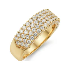 1.09 CTTW Multi-Row Micro-Pave Wide Wedding Band in 10K Yellow Gold thumbnail 2