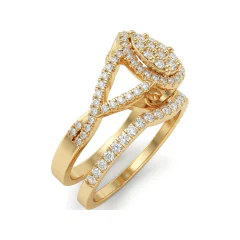 0.68 CTTW Pear Halo Split Shank Bridal Set in 10K Yellow Gold thumbnail 2
