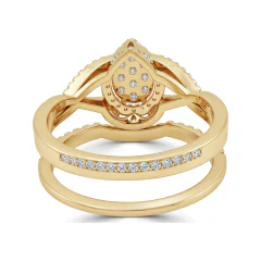 0.68 CTTW Pear Halo Split Shank Bridal Set in 10K Yellow Gold thumbnail 3