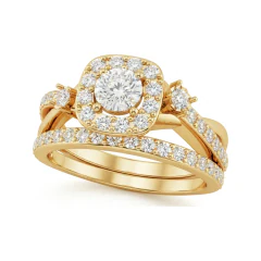 0.82 CTTW Cushion Halo Engagement Ring, Split Shank Pave in 10K Yellow Gold thumbnail 1