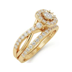 0.82 CTTW Cushion Halo Engagement Ring, Split Shank Pave in 10K Yellow Gold thumbnail 2