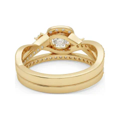 0.82 CTTW Cushion Halo Engagement Ring, Split Shank Pave in 10K Yellow Gold thumbnail 3