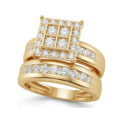 1 CTTW Geometric Cluster Bridal Set, Channel Set in 10K Yellow Gold thumbnail 1
