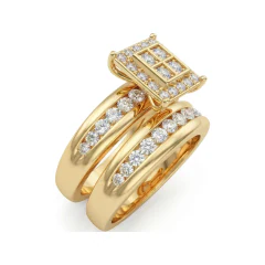 1 CTTW Geometric Cluster Bridal Set, Channel Set in 10K Yellow Gold thumbnail 2