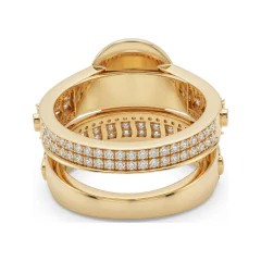 2.33 CTTW Halo Cluster Bridal Set with Baguettes | Wide Band in 10K Yellow Gold thumbnail 3