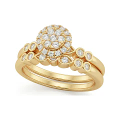 0.25 CTTW Flower Cluster Halo Bridal Set | Floral Engagement Ring Set in 10K Yellow Gold thumbnail 1