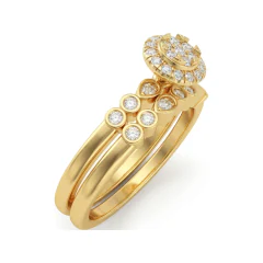 0.25 CTTW Flower Cluster Halo Bridal Set | Floral Engagement Ring Set in 10K Yellow Gold thumbnail 2
