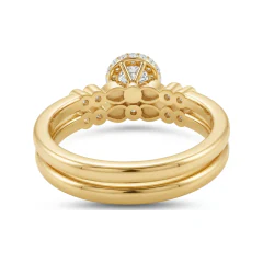 0.25 CTTW Flower Cluster Halo Bridal Set | Floral Engagement Ring Set in 10K Yellow Gold thumbnail 3