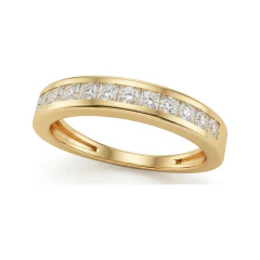 0.6 CTTW Princess Channel Set Half Eternity Band Wedding Ring in 10K Yellow Gold thumbnail 1