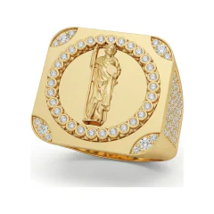 1.55 CTTW Mens Religious Figure Signet Ring with Halo in 10K Yellow Gold thumbnail 1